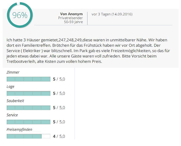 Gästemeinung über Portal - Familientreffen